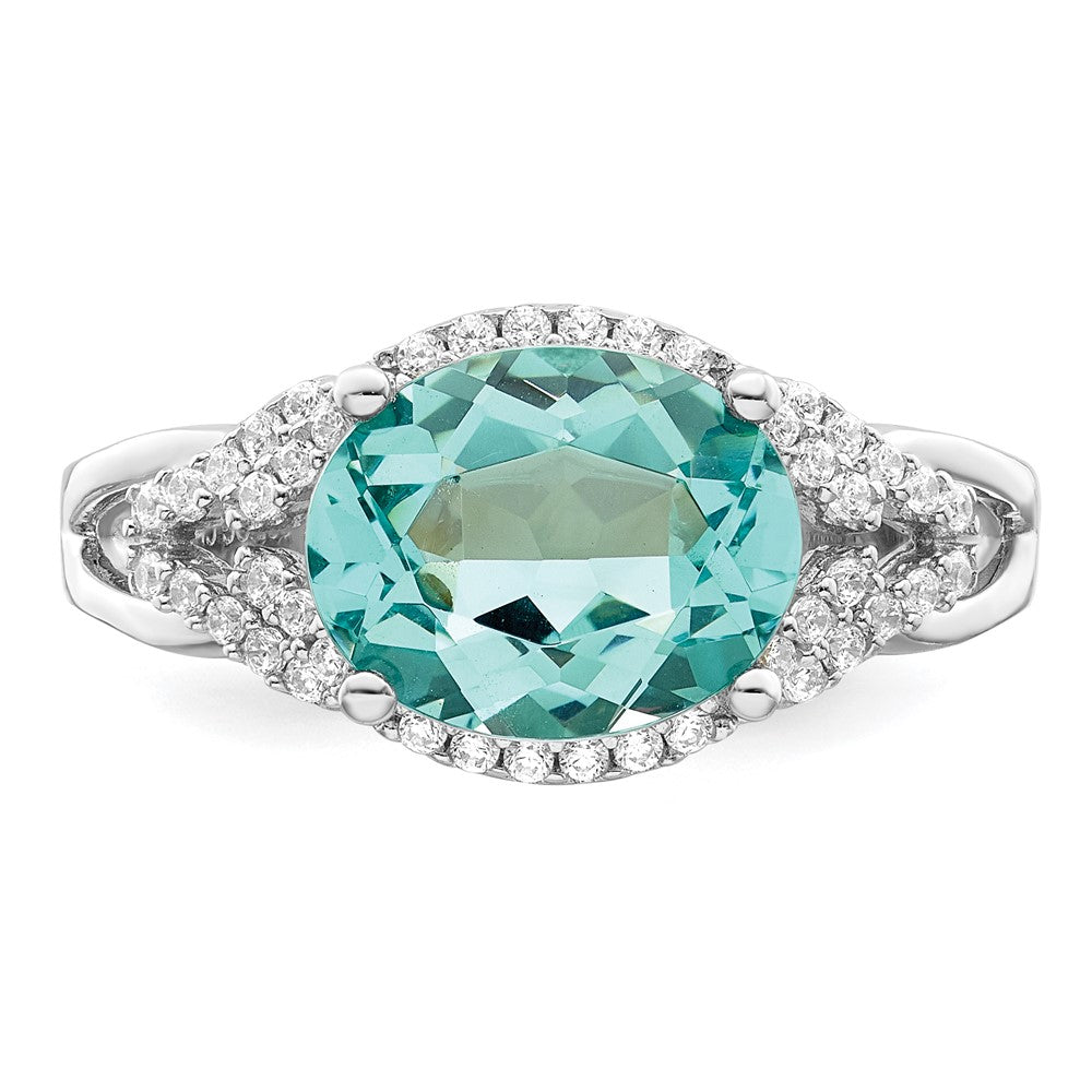 Sterling Silver Rhodium plated Green and White CZ Ring - 3