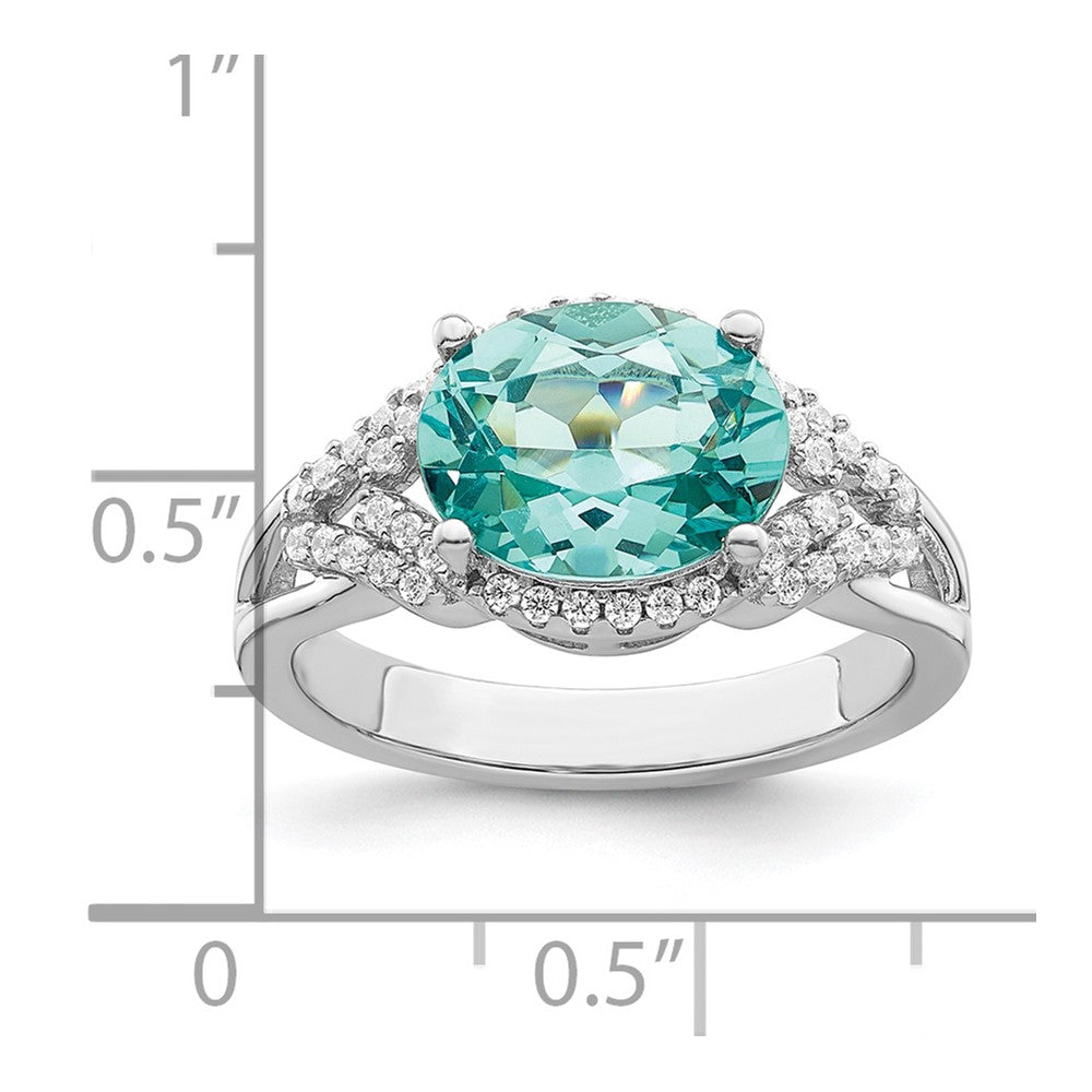 Sterling Silver Rhodium plated Green and White CZ Ring - 3