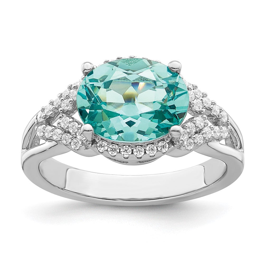 Sterling Silver Rhodium plated Green and White CZ Ring - 3