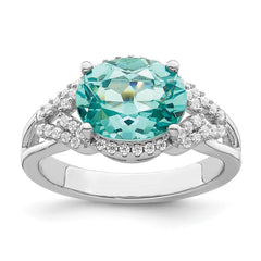 Sterling Silver Rhodium plated Green and White CZ Ring - 3