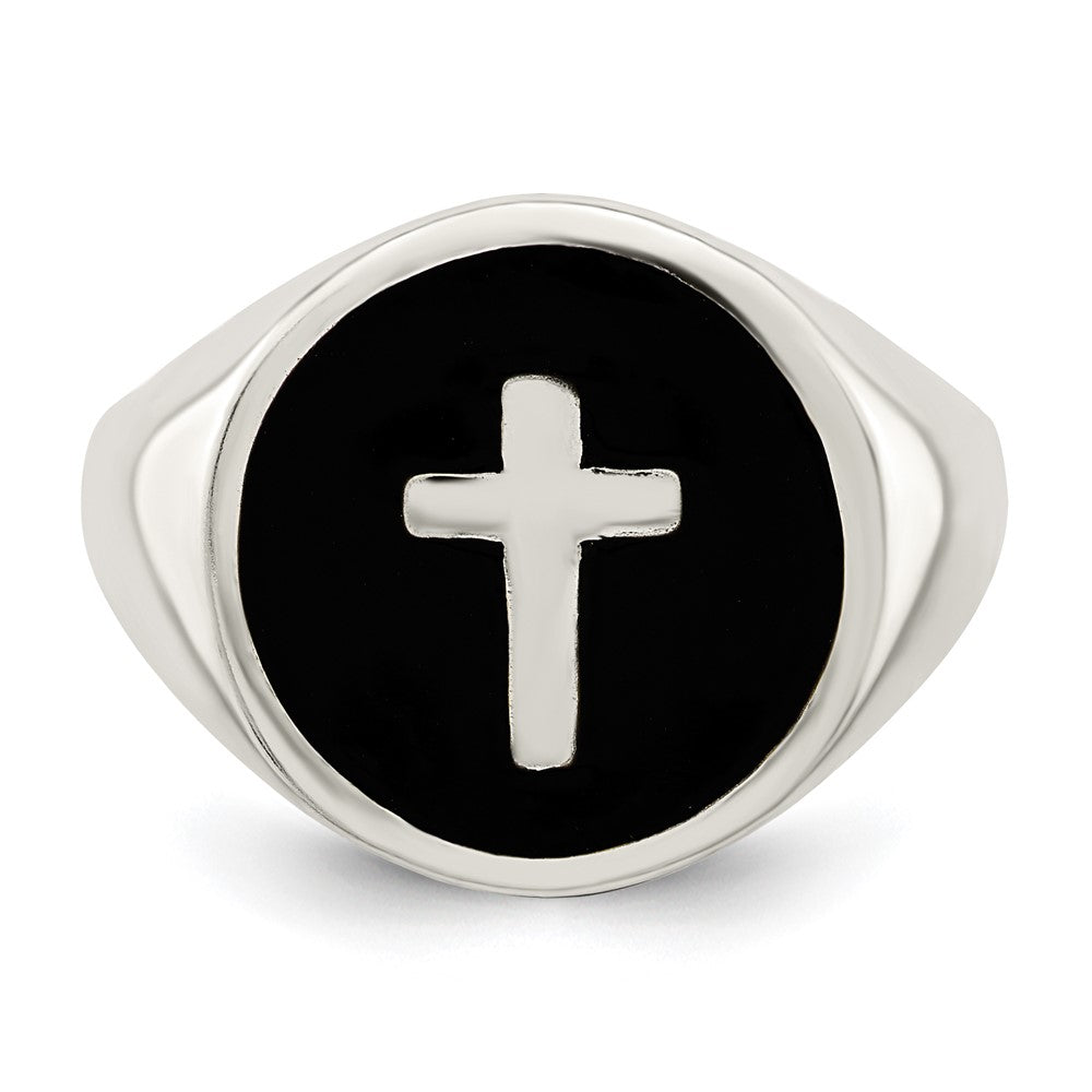 Sterling Silver Rhodium-plated Enameled Cross Ring - 2