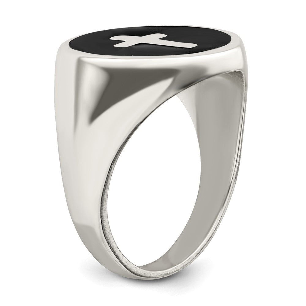Sterling Silver Rhodium-plated Enameled Cross Ring - 2