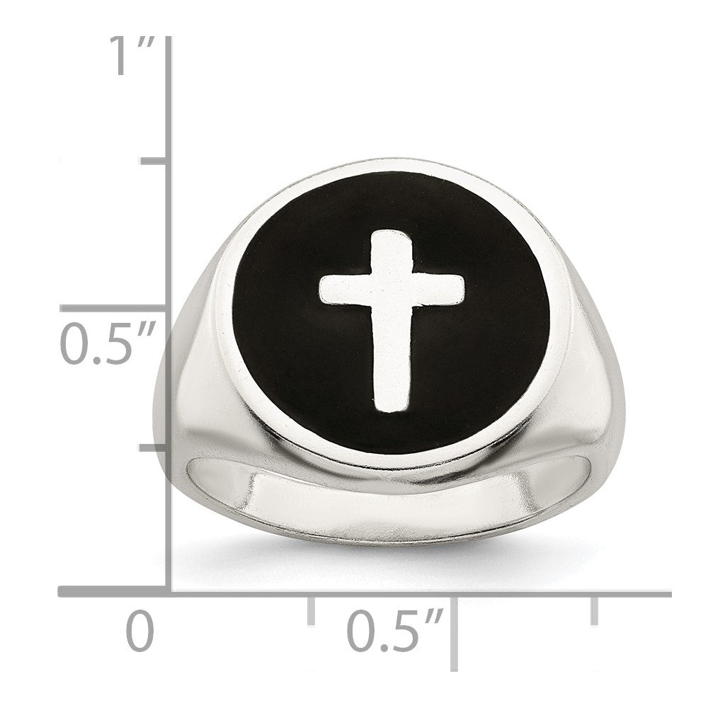 Sterling Silver Rhodium-plated Enameled Cross Ring - 2
