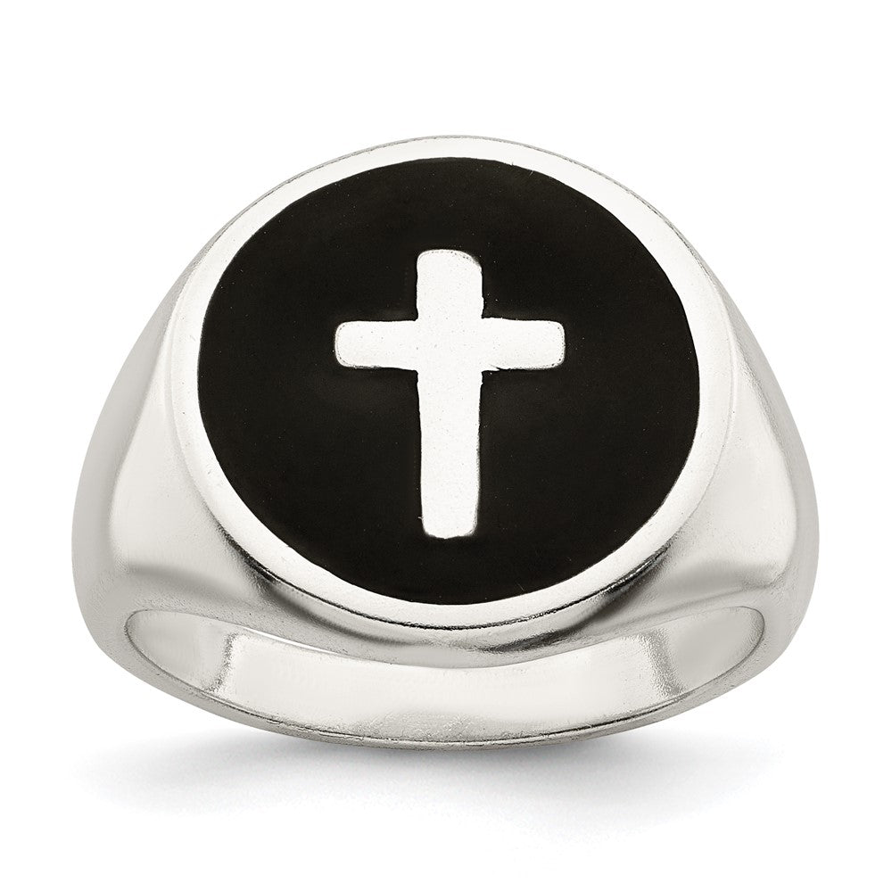 Sterling Silver Rhodium-plated Enameled Cross Ring - 2