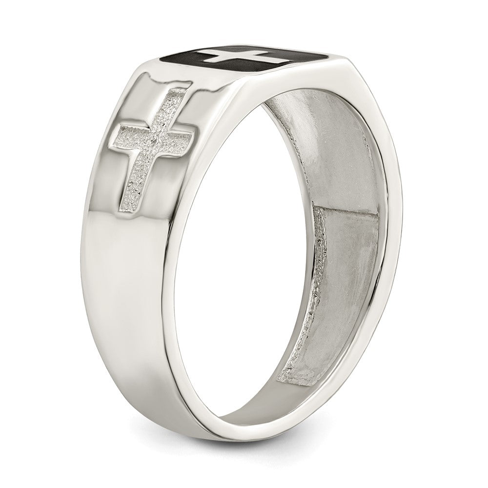 Sterling Silver Rhodium-plated Enameled Cross Ring