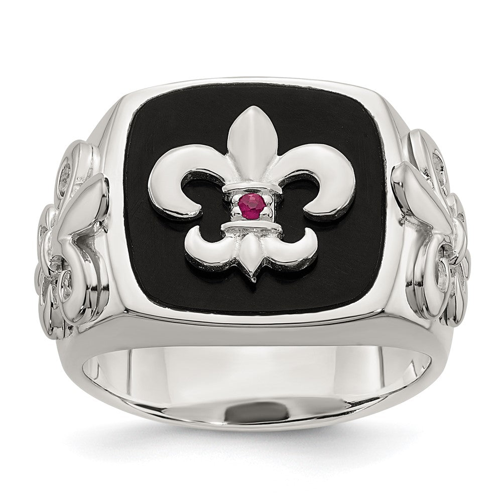 Sterling Silver .03Ruby/Black Agate Fleur de Lis Ring - 3