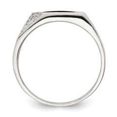 Sterling Silver Black Enameled and CZ Mens Ring - 2