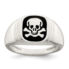 Sterling Silver Black Enameled Mens Skull and Crossbones Ring - 3
