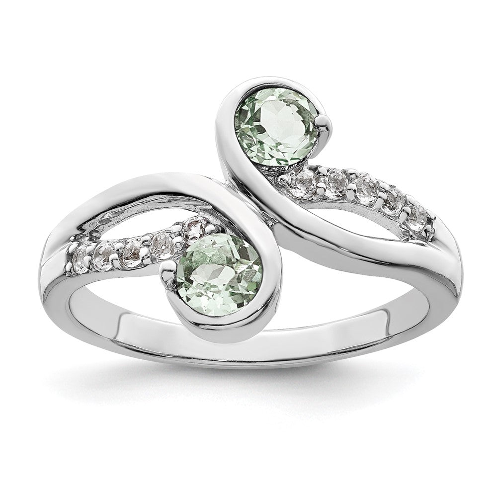 SS Rhod-plated .6t.w. Green Quartz & White Topaz Swirl Ring - 2