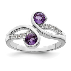 SterlingSilver Rhod-plated .6t.w. Amethyst & White Topaz Swirl Ring - 2