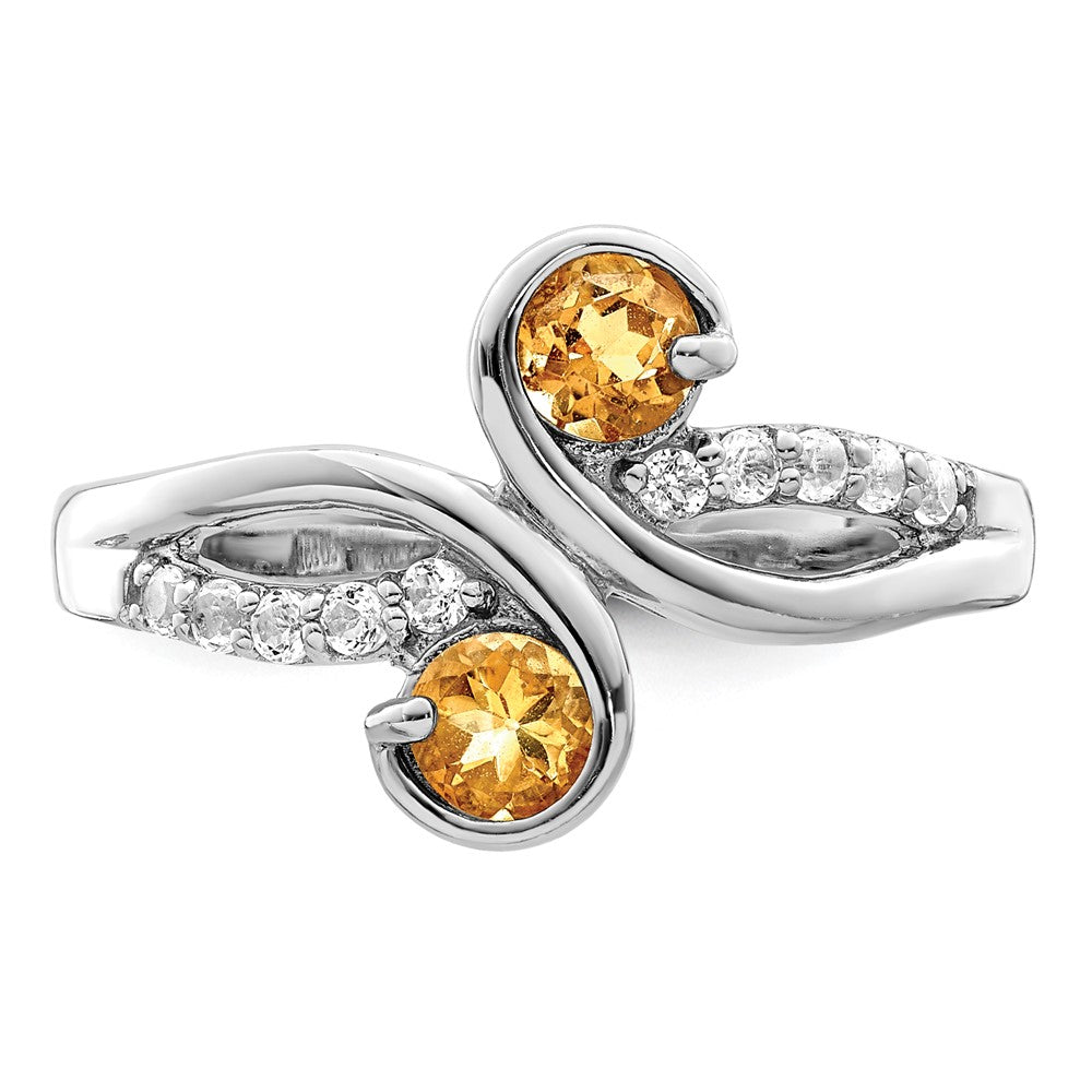 Sterling Silver Rhod-plated .60t.w. Citrine & White Topaz Swirl Ring - 3