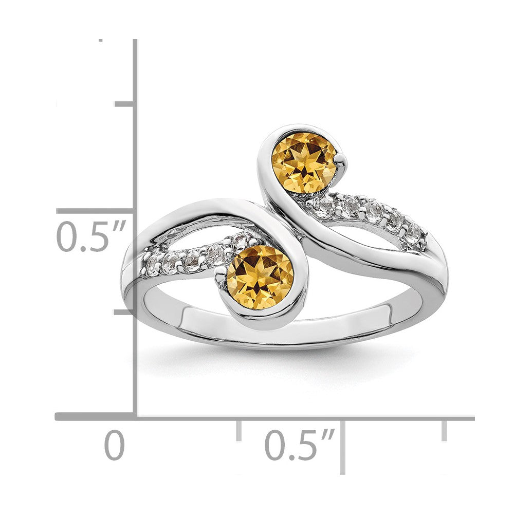 Sterling Silver Rhod-plated .60t.w. Citrine & White Topaz Swirl Ring - 3