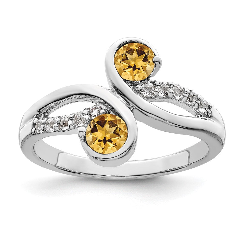 Sterling Silver Rhod-plated .60t.w. Citrine & White Topaz Swirl Ring - 2