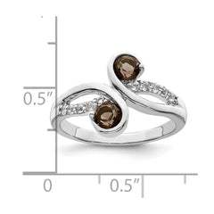 SS Rhod-plated .6t.w. Smoky Quartz & White Topaz Swirl Ring - 3
