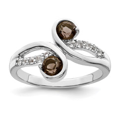 SS Rhod-plated .6t.w. Smoky Quartz & White Topaz Swirl Ring - 3