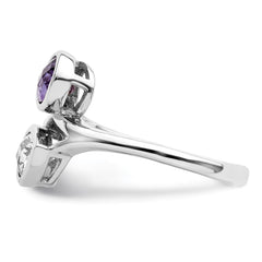Sterling Silver Rhodium-plated Pear Shape Amethyst & White Topaz Ring - 2