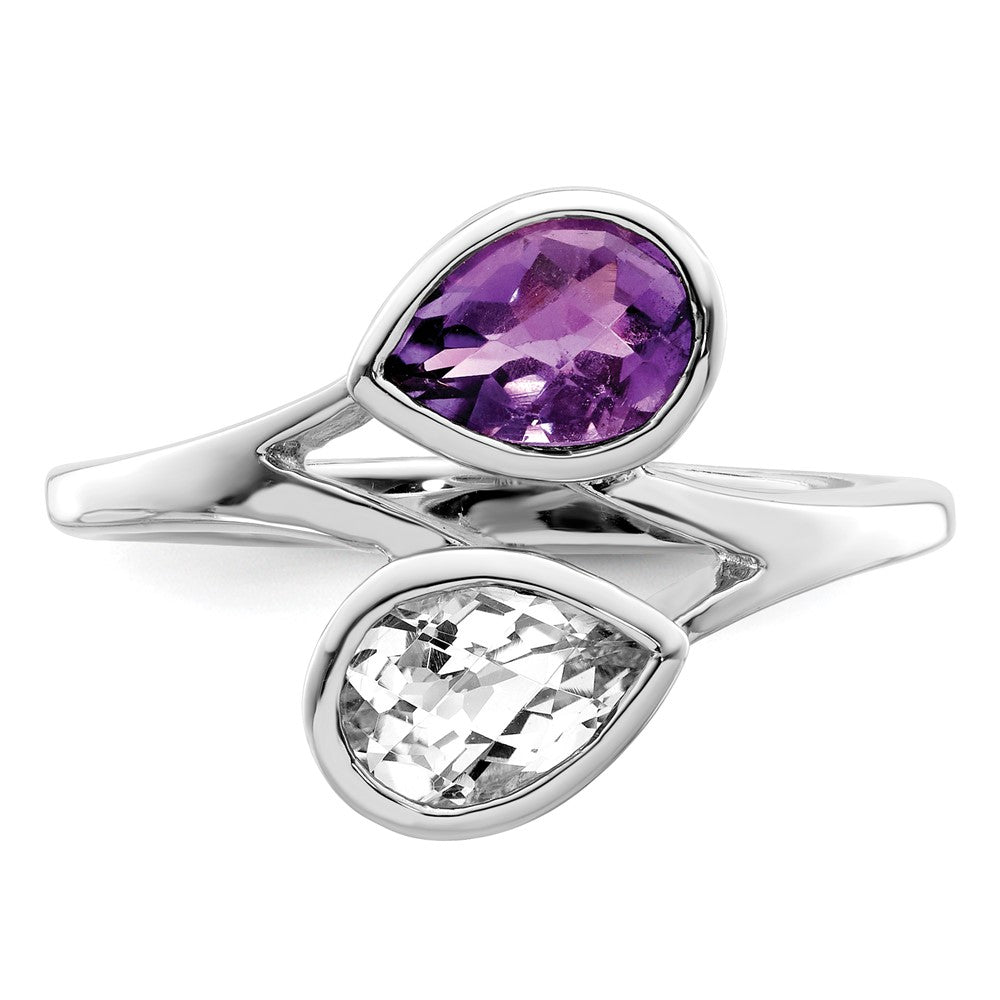 Sterling Silver Rhodium-plated Pear Shape Amethyst & White Topaz Ring - 3