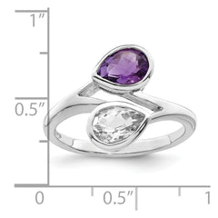 Sterling Silver Rhodium-plated Pear Shape Amethyst & White Topaz Ring - 2