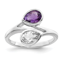 Sterling Silver Rhodium-plated Pear Shape Amethyst & White Topaz Ring - 2