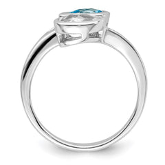 Sterling Silver Rhodium-plated Polished Blue & White Topaz ByPass Ring - 3