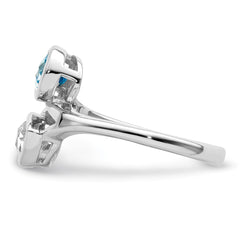Sterling Silver Rhodium-plated Polished Blue & White Topaz ByPass Ring - 2