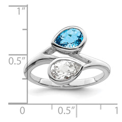 Sterling Silver Rhodium-plated Polished Blue & White Topaz ByPass Ring - 2