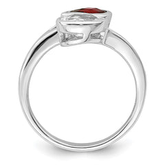 Sterling Silver Rhodium-plated Polished Garnet & White Topaz ByPass Ring - 3