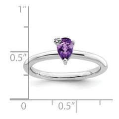 Sterling Silver Rhodium-plated Polished Pear Amethyst & White Topaz Ring - 3