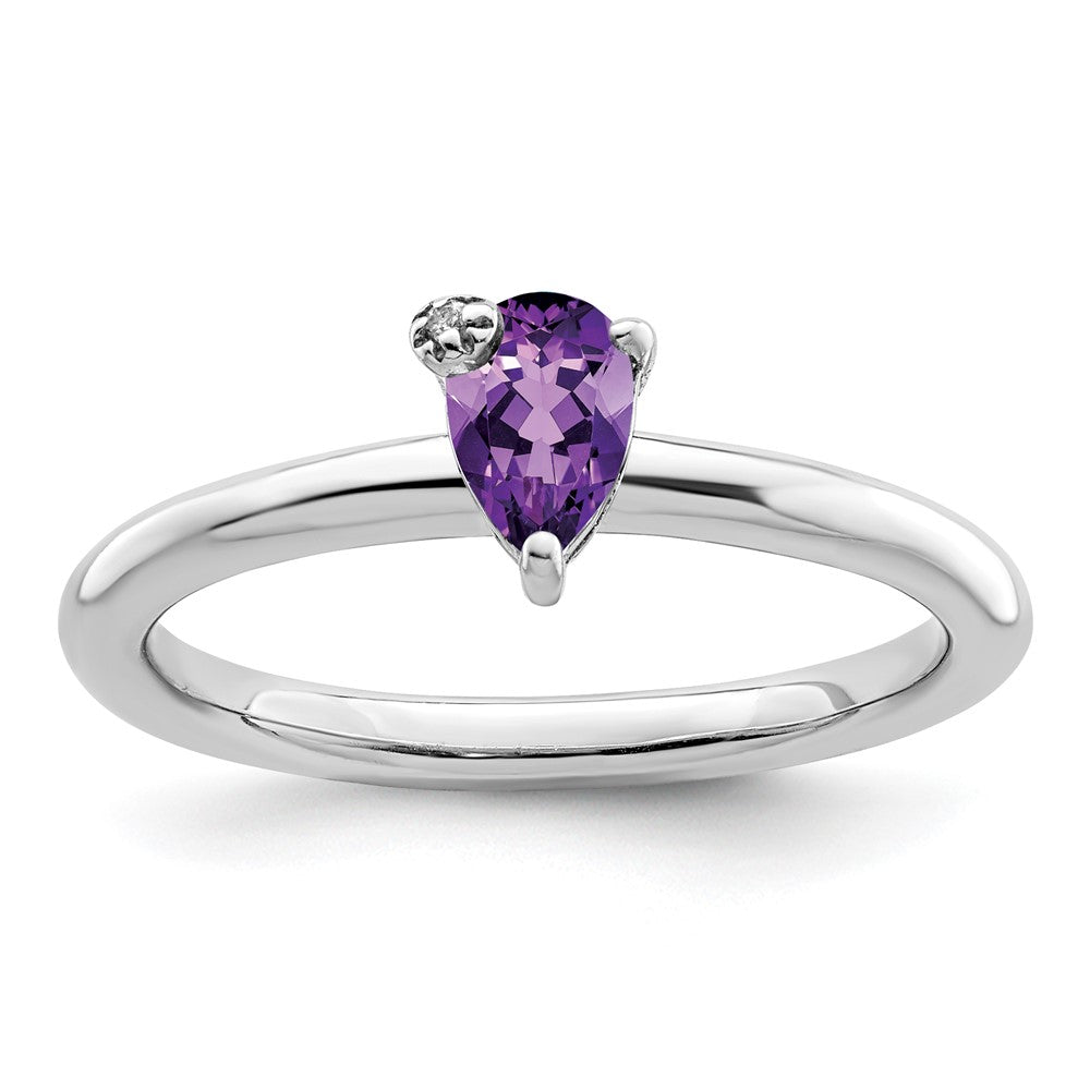 Sterling Silver Rhodium-plated Polished Pear Amethyst & White Topaz Ring - 3
