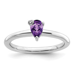 Sterling Silver Rhodium-plated Polished Pear Amethyst & White Topaz Ring - 3