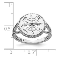 De-Ani Sterling Silver Rhodium-Plated Polished Compass with Rope Trim Ring - 2
