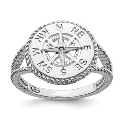 De-Ani Sterling Silver Rhodium-Plated Polished Compass with Rope Trim Ring - 3