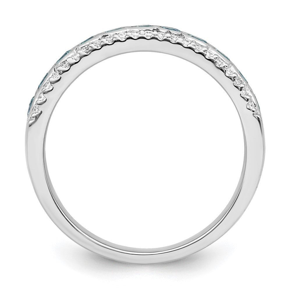 Sterling Silver Rhodium plated Aqua & White CZ Band - 3