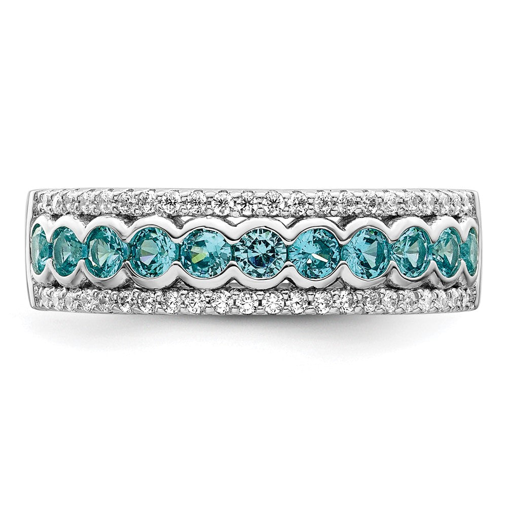 Sterling Silver Rhodium plated Aqua & White CZ Band - 3