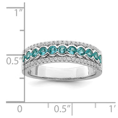 Sterling Silver Rhodium plated Aqua & White CZ Band - 3