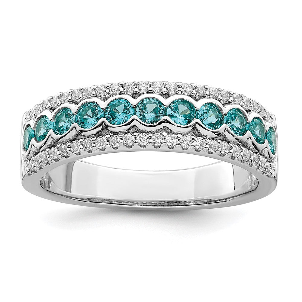 Sterling Silver Rhodium plated Aqua & White CZ Band - 3