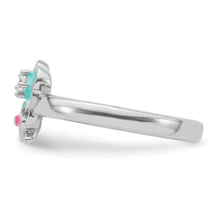 Sterling Silver RH-plated Blue/Pink Enameled & CZ Floral Children's Ring - 2