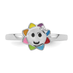 Sterling Silver RH-plated Multi-color Enameled Smiling Sun Children's Ring - 2