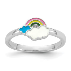 Sterling Silver RH-plated Multi-color Enameled Rainbow Children's Ring - 2