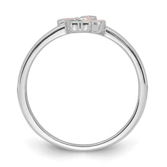 Sterling Silver Rhodium-plated Pink Enamel & CZ Dinosaur Children's Ring
