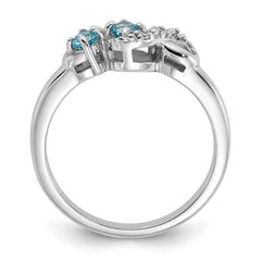 Sterling Silver Rhodium-plated Light Swiss Blue Topaz and CZ Swirl Ring - 2