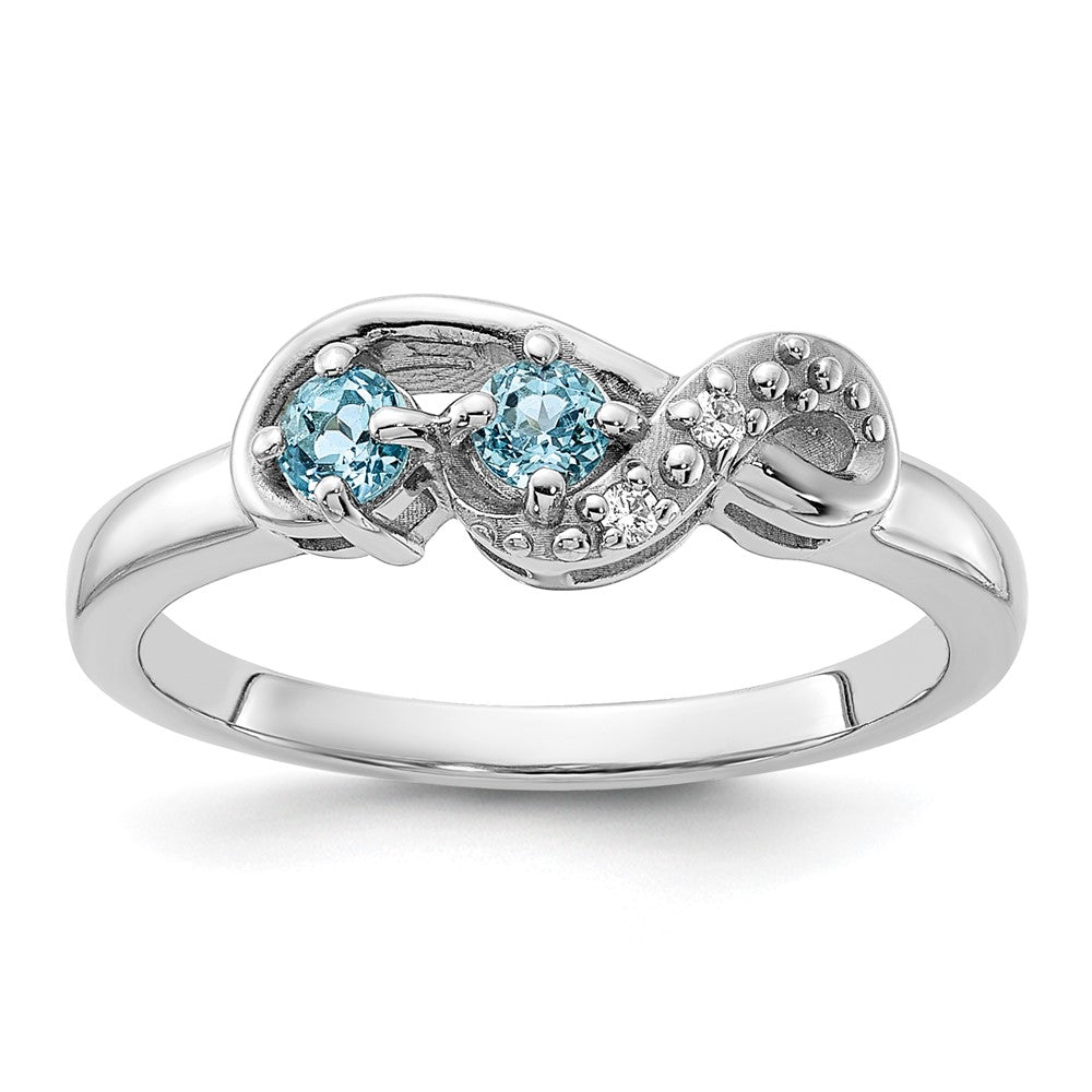 Sterling Silver Rhodium-plated Light Swiss Blue Topaz and CZ Swirl Ring - 2