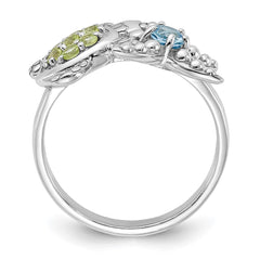 Sterling Silver Rhodium-plated Peridot and Light Swiss Blue Topaz Turtle and Starfish Ring - 3