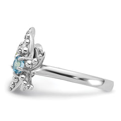 Sterling Silver Rhodium-plated Peridot and Light Swiss Blue Topaz Turtle and Starfish Ring - 3