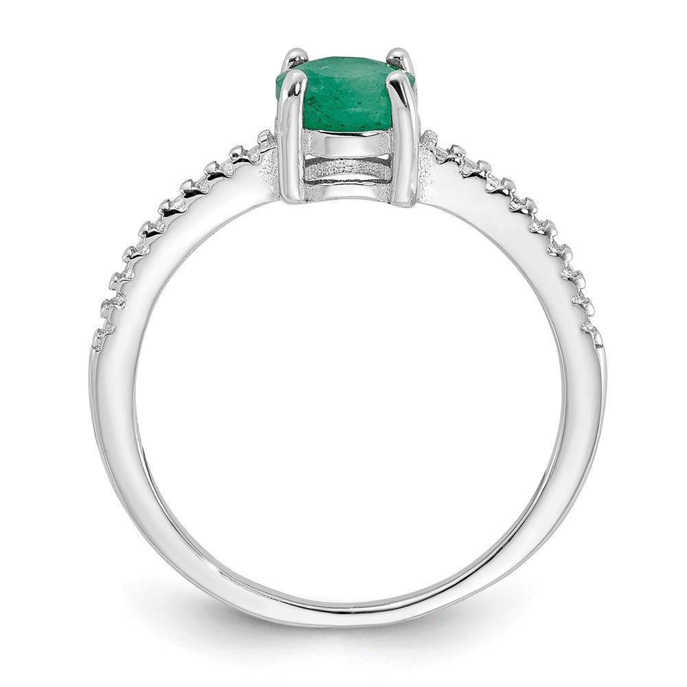 Sterling Silver Rh-plated-plated  1.0EM Emerald and .12WT White Topaz Ring - 3