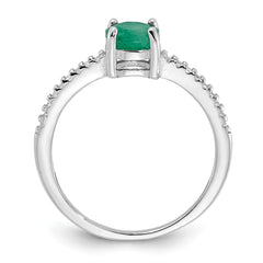 Sterling Silver Rh-plated-plated  1.0EM Emerald and .12WT White Topaz Ring - 3