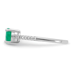 Sterling Silver Rh-plated-plated  1.0EM Emerald and .12WT White Topaz Ring - 3