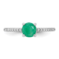 Sterling Silver Rh-plated-plated  1.0EM Emerald and .12WT White Topaz Ring - 3