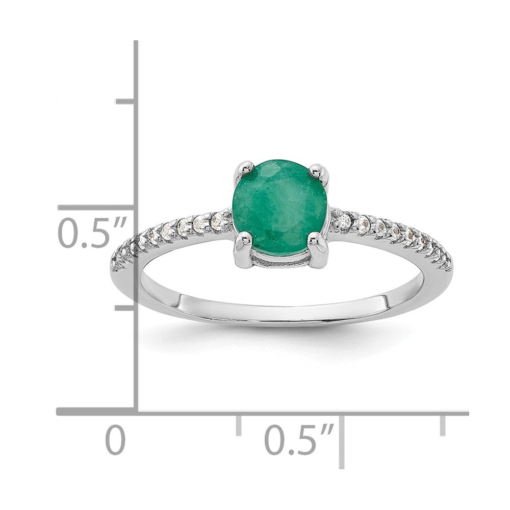 Sterling Silver Rh-plated-plated  1.0EM Emerald and .12WT White Topaz Ring - 3