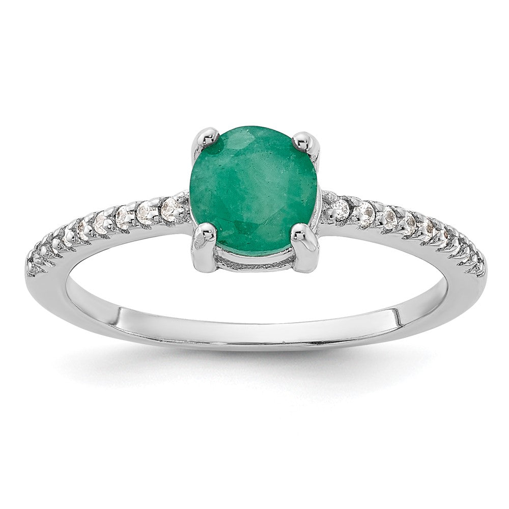 Sterling Silver Rh-plated-plated  1.0EM Emerald and .12WT White Topaz Ring - 2